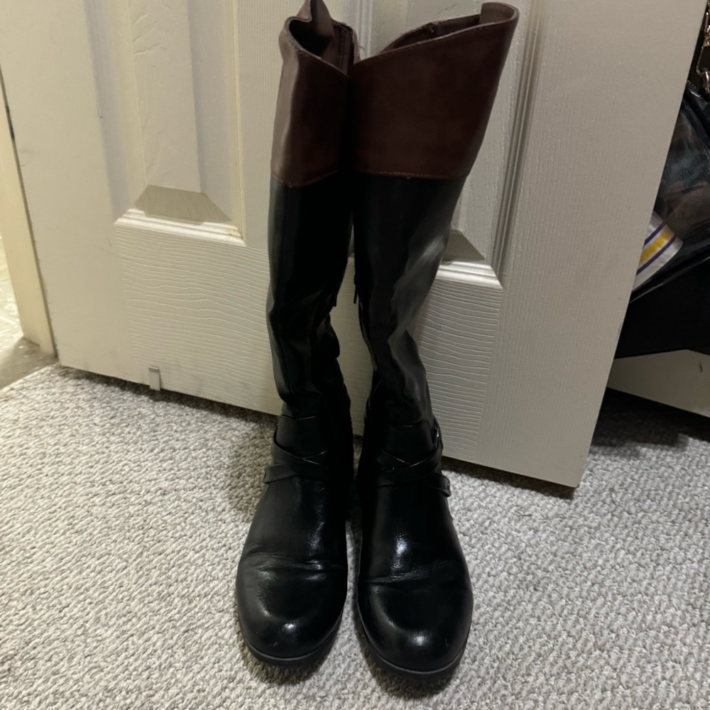 Nautica Black and Brown Knee-High Boots